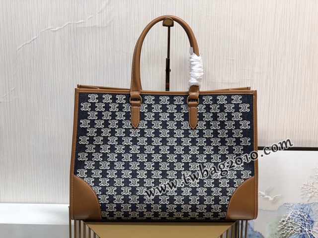 Celine專櫃2023新款手提托特包 賽琳CABAS TRIOMPHE TOTE牛仔刺繡橫款手袋 sldj2236